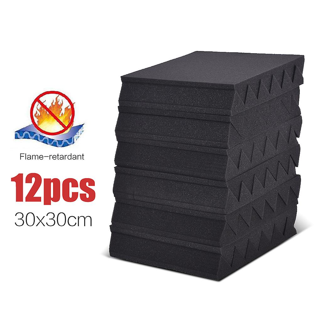 12 Pack Studio Acoustic Foams Sponge Panels Tiles Absorption Sound Insulation Foam Triangle Flame-retardant High Density 30 * 30cm / 12 * 12in Blackandr