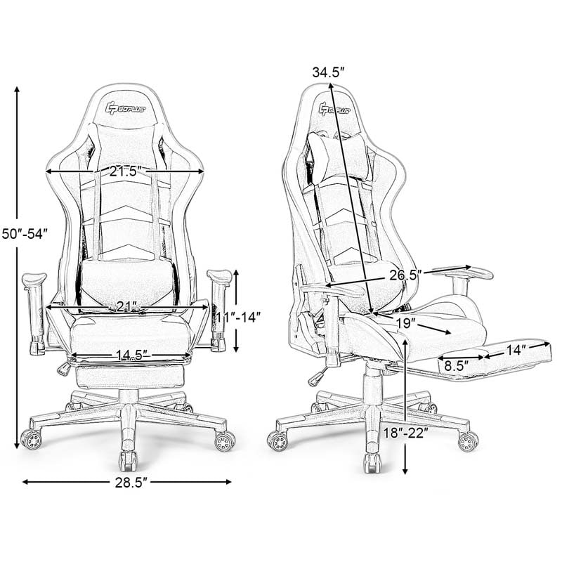 LED Massage Gaming Chair, Height Adjustable Racing Computer Office Chair with Footrest, Ergonomic High Back PU Swivel Game Chair