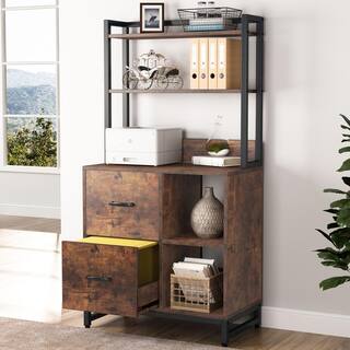 BYBLIGHT Atencio Rustic Brown 2-Drawer File Cabinet for Letter Size with Open Storage Shelves BB-C0554XL