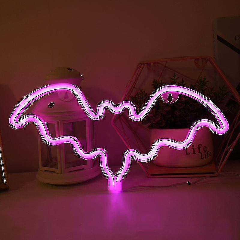 Bat Neon Lighting Bat Logo Wall Decor， Usb Powered Pink Bat Neon Interior Wall Lamp Bedroom， Hallowe