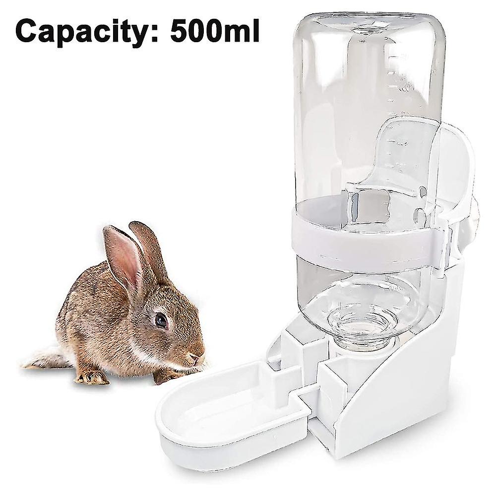 Miman Rabbit Water Bottle， 17oz Hanging Water Fountain Automatic Dispenser No Leak Waterfeeder For Bunny White