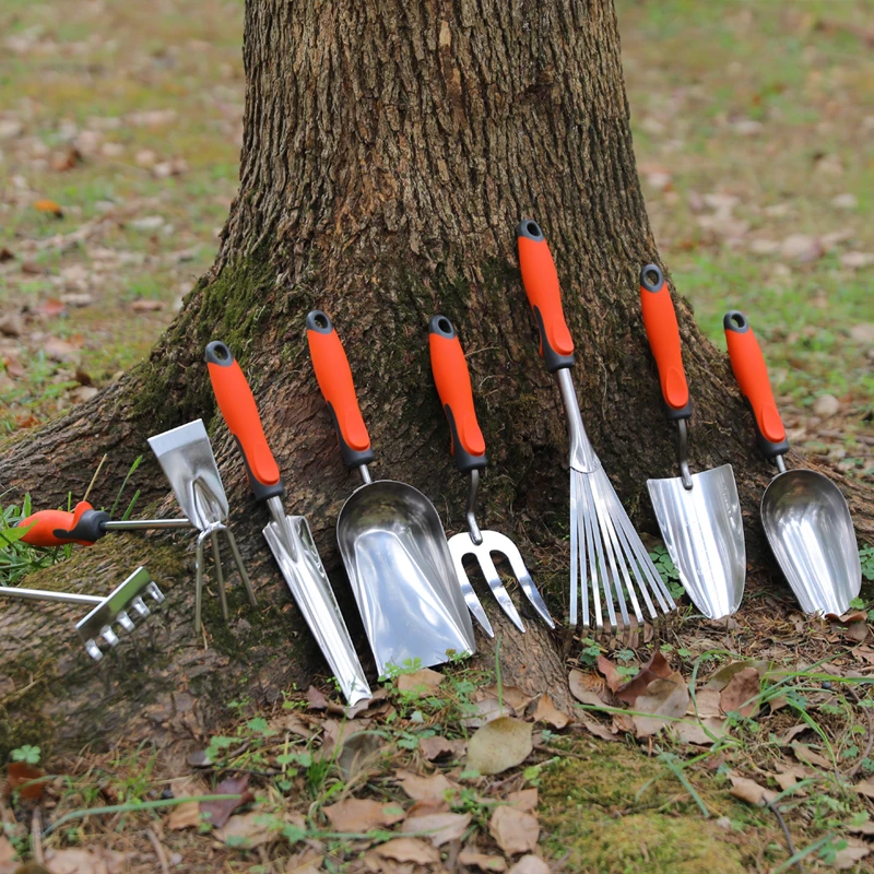 Stainless Steel Garden Hand Cultivator Set Wooden Handle Weeding Tools Kit include shovel weeder knife leaf rake  grass planting