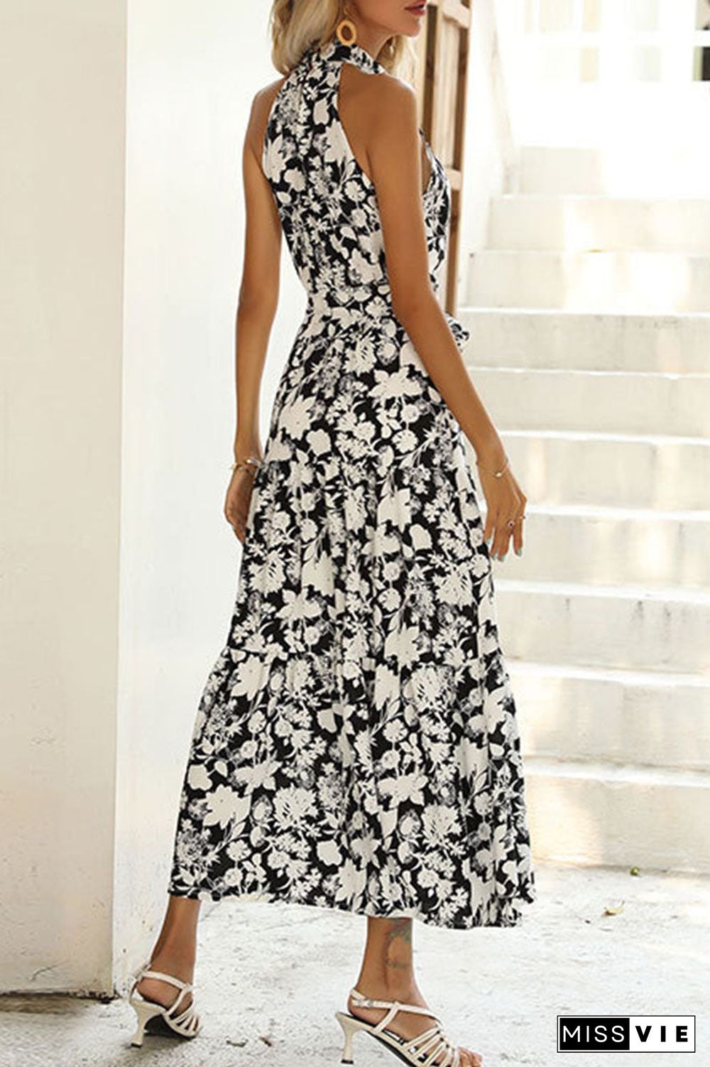 Fashion Street Print Split Joint Halter A Line Dresses