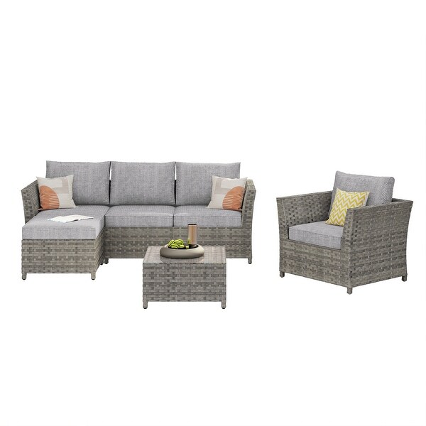 HOOOWOOO Patio Furniture Outdoor 6piece Grey Rattan Sectional Set with Ottoman