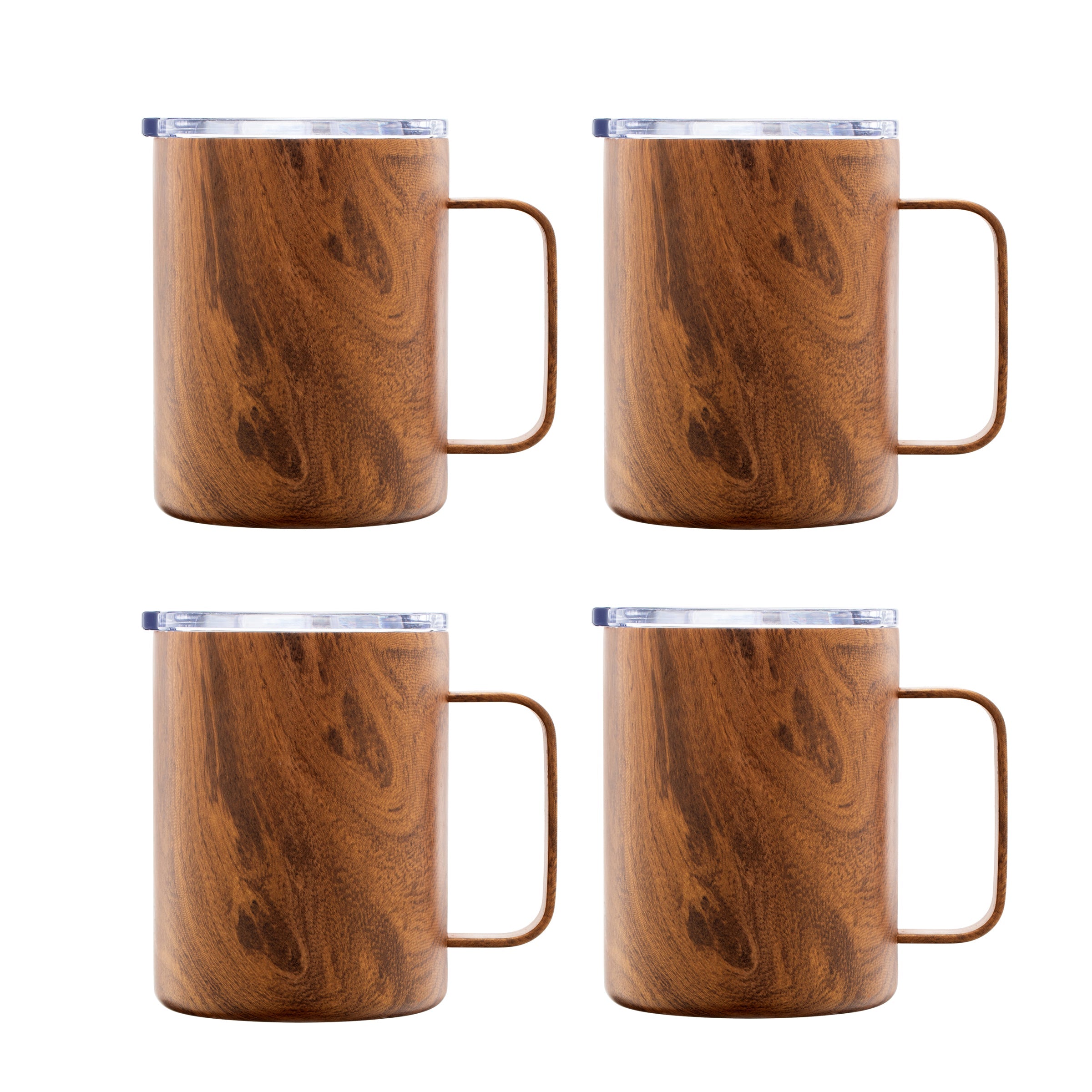 16 Oz Wood Insulated Coffee Mugs, Set Of 4