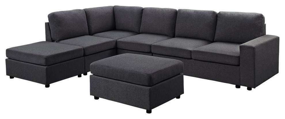 Marley Modular Sectional Sofa With Ottoman  Linen   Transitional   Sectional Sofas   by Lilola Home  Houzz