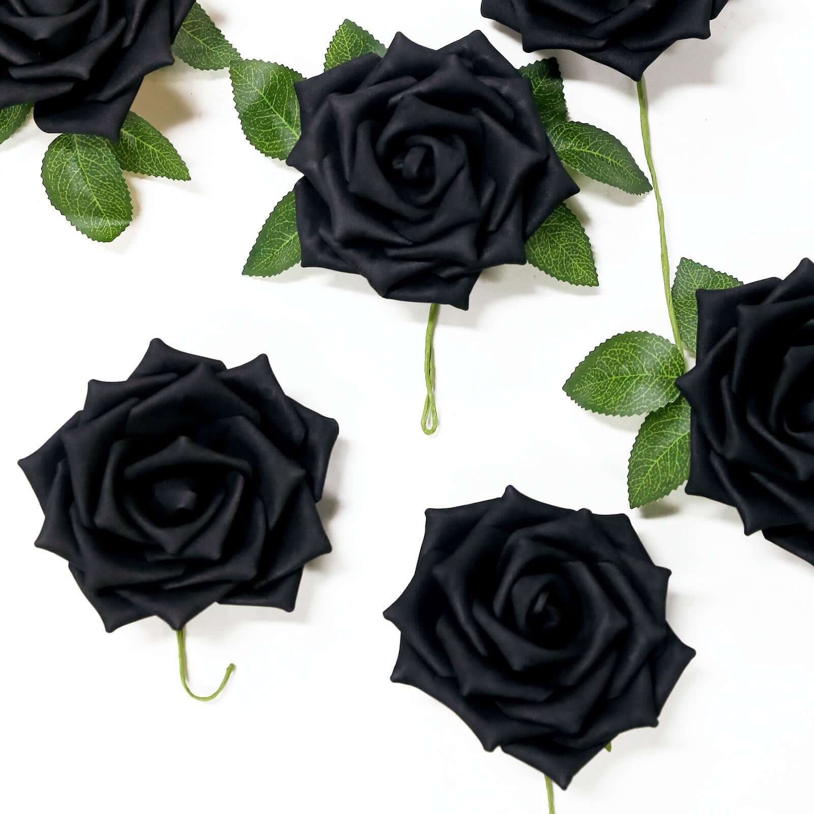 24 Roses Black Artificial Foam Flowers With Stem Wire and Leaves 5