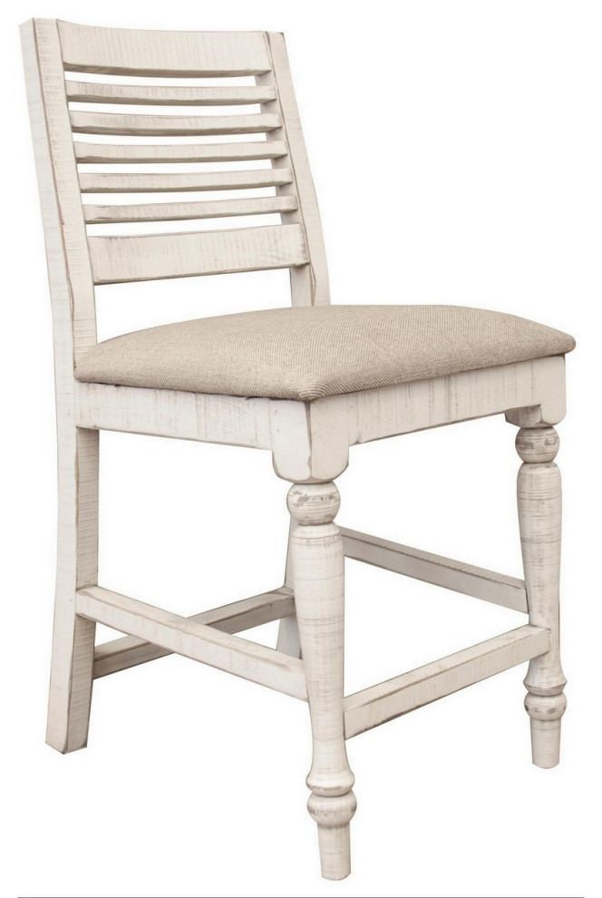 Suga 24 Inch Counter Height Chair Set Of 2 Turned Legs Ivory Pine Wood   Dining Chairs   by Dot  ampBo  Houzz