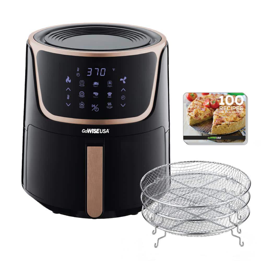 GoWISE USA 7 Qt BlackCopper Air Fryer with Dehydrator and 3 Stackable Racks with 8 Functions