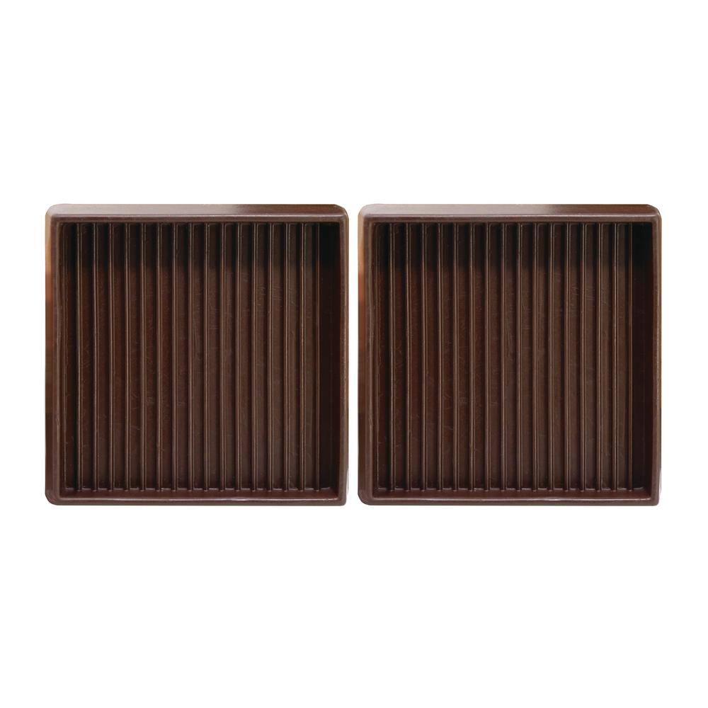 Everbilt 3 in. Brown Square Smooth Rubber Floor Protector Furniture Cups for Carpet  Hard Floors (2-Pack) 49078