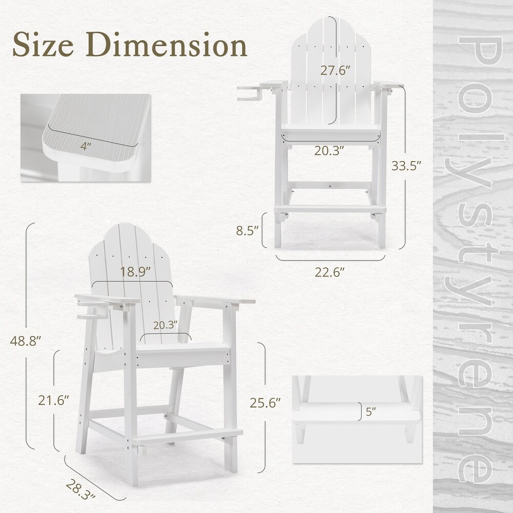 LUE BONA Outdoor Adirondack Chairs with Cup Holder Bar Height Adirondack Bar Stool with Arms for Balcony  Deck  or Patio