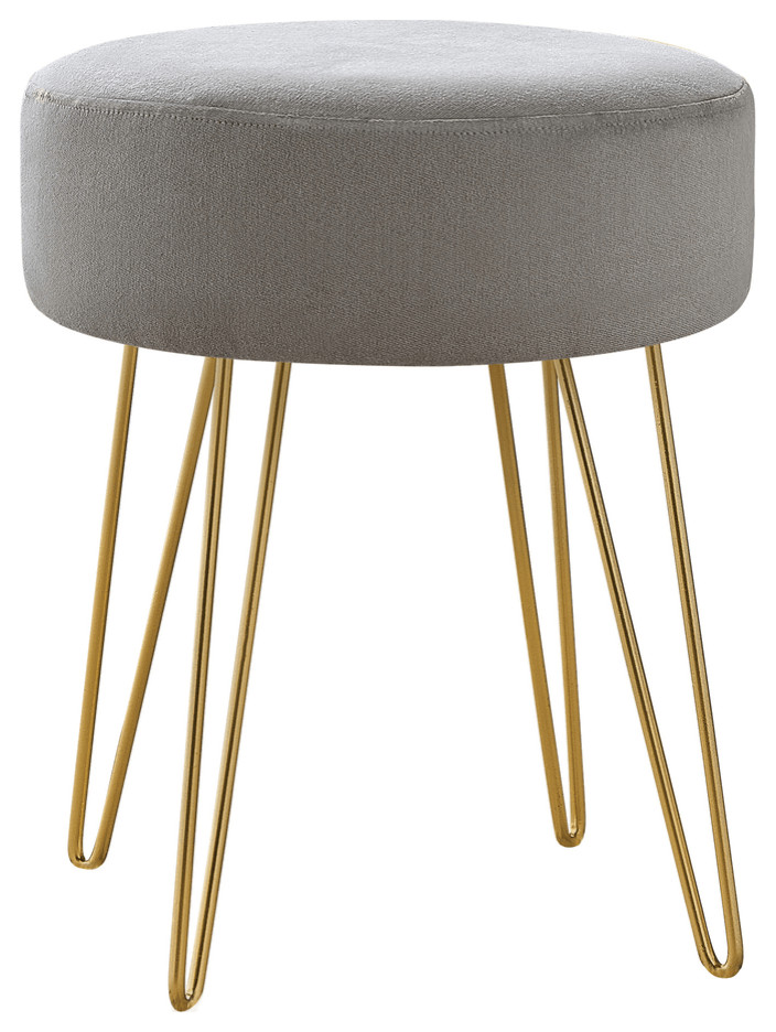 14 quotGray Velvet And Gold Round Ottoman   Footstools And Ottomans   by HomeRoots  Houzz