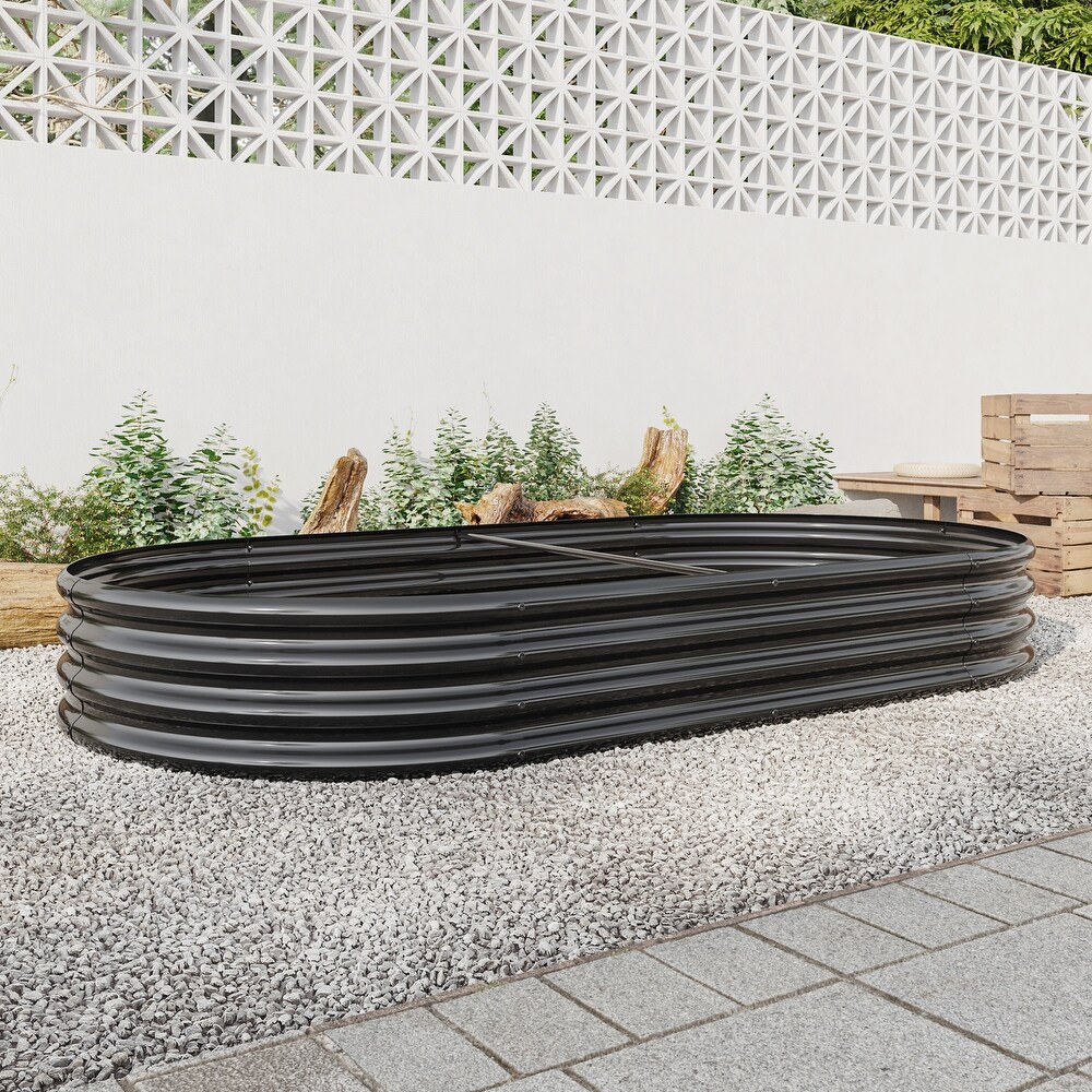 Oval Large Metal Raised Planter Bed  Raised Garden Bed Outdoor  for for Plants  Vegetables  and Flowers  Open Base Design