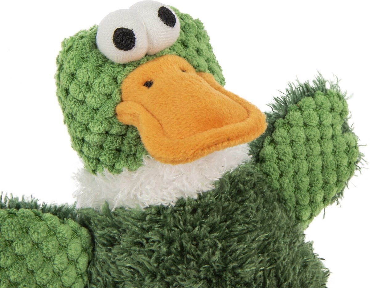 goDog Checkers Skinny Duck Squeaker Dog Toy， Green