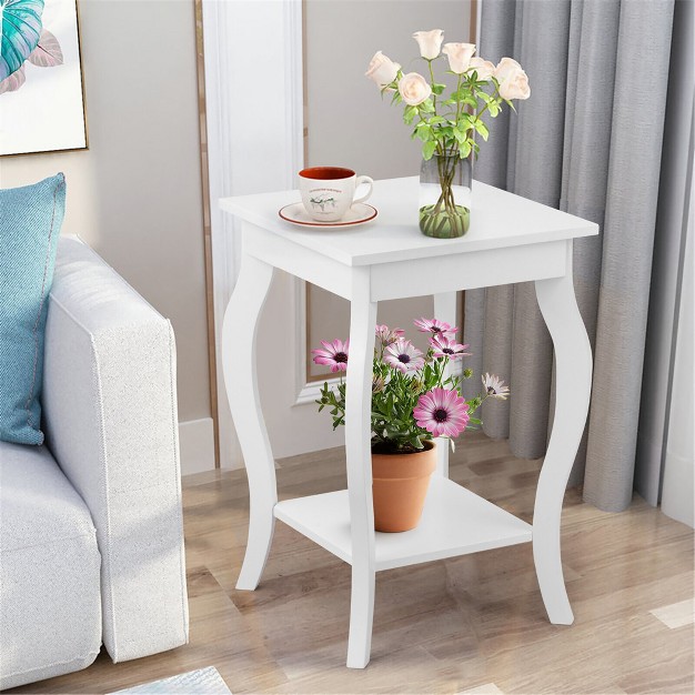 Tangkula 2 tier Accent Side Table Sofa End Table Nightstand Coffee Table W Shelf White