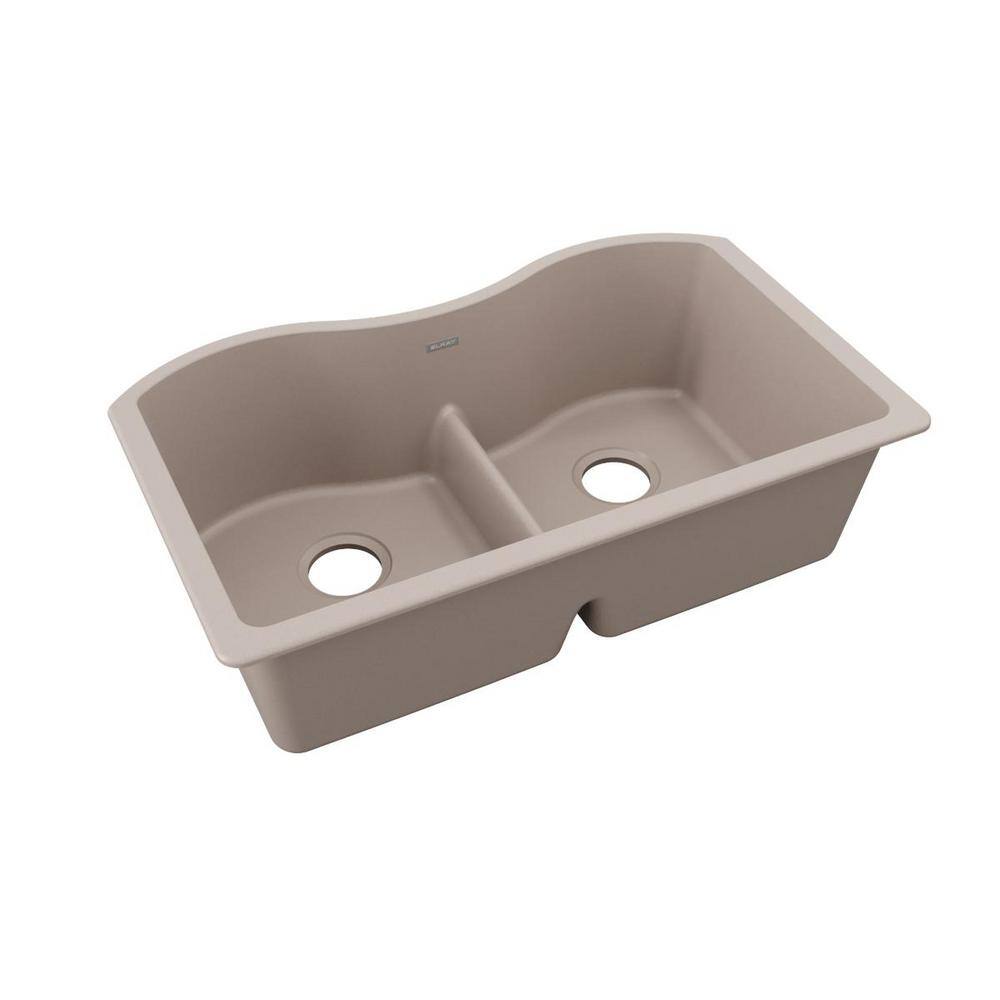 Elkay Quartz Classic Greige Quartz 33 in. Equal Double Bowl Undermount Kitchen Sink with Aqua Divide ELGULB3322GR0