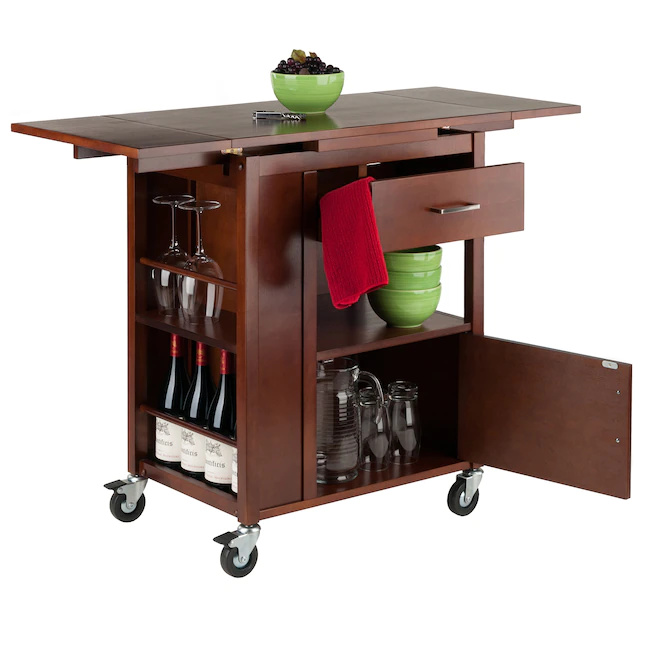 Winsome Wood 94643 Brown Wood Base with Wood Top Rolling Kitchen Cart (18.35-in x 27.56-in x 33.46-in)