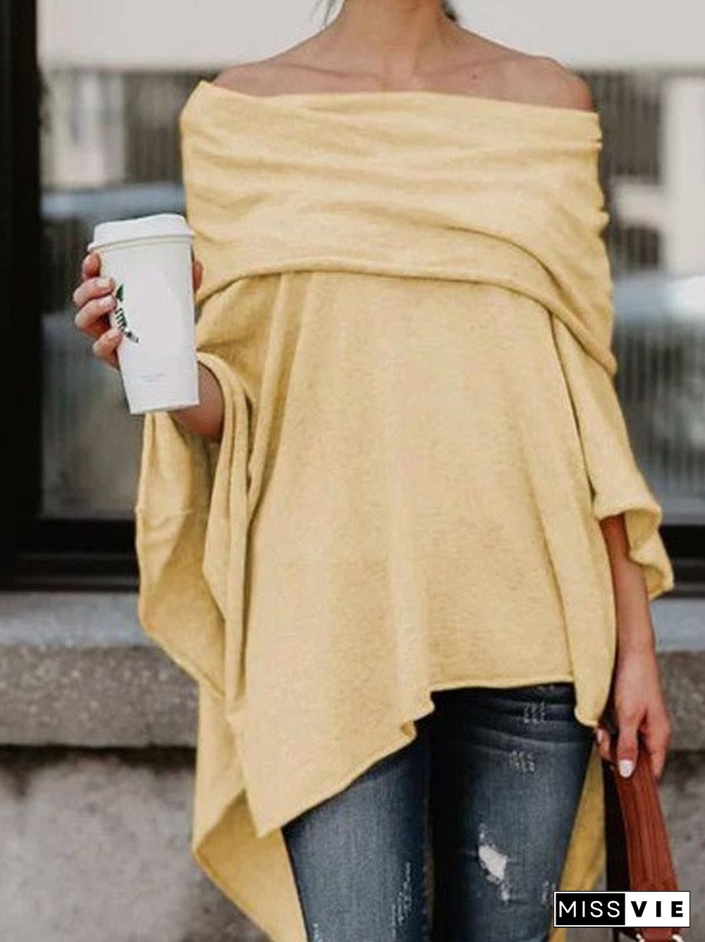 Fashion Solid Casual Off Shoulder Asymmetric Casual Tops