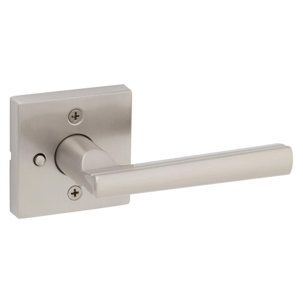 Kwikset Montreal Square Satin Nickel Privacy BedBath Door Handle with Lock 730MRLSQT156ALRCS