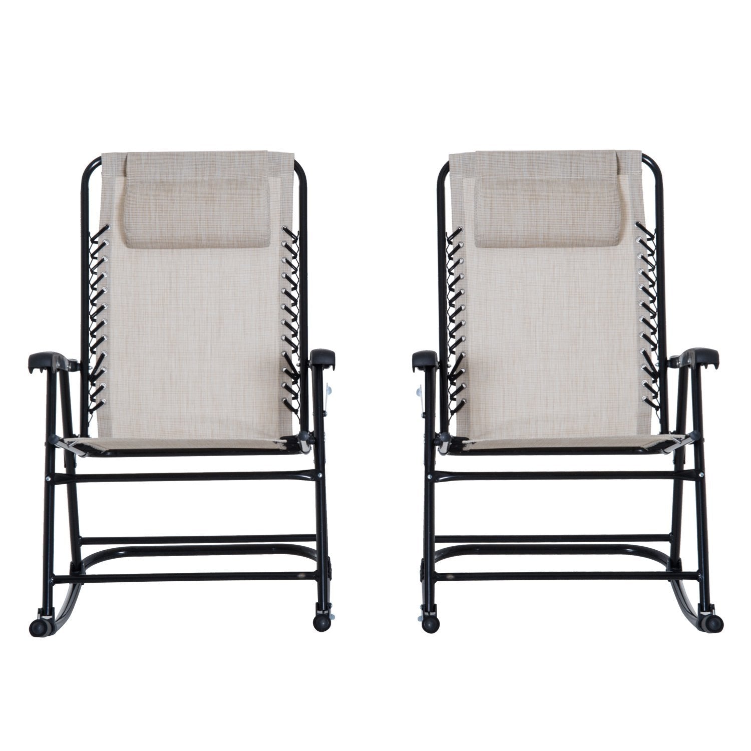 2pc Outdoor Patio Folding Rocking Chair Set Garden Rocker Mesh Chaise - Cream White