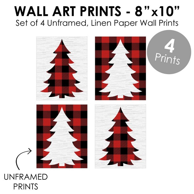 Big Dot Of Happiness Holiday Plaid Trees Unframed Buffalo Plaid Christmas Linen Paper Wall Art Set Of 4 Artisms 8 X 10 Inches