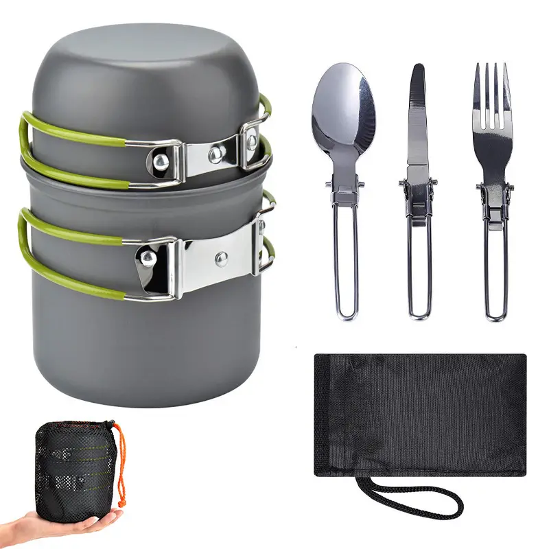 Camping Utensils New  Portable Eco Friendly Gas Stove Outdoor Mini Camping Cookware Tourist Tableware Set