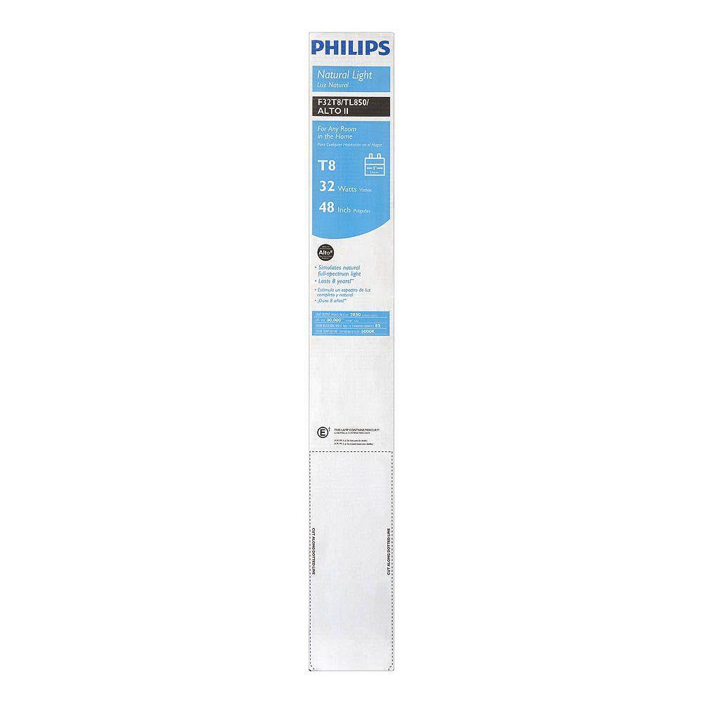 Philips 32-Watt 4 ft. T8 Alto Linear Fluorescent Tube Light Bulb Natural Light (5000K) (2-Pack) 409664