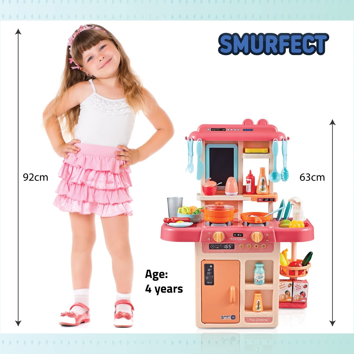 Surefect - Kitchen Play Set with Accessories- Mini Kitchen Set with Realistic Light Sound Steam Simulation- Indoor Games Kitchen Cooking Playset with Water Outlet- Toys for Toddlers Children and Girls