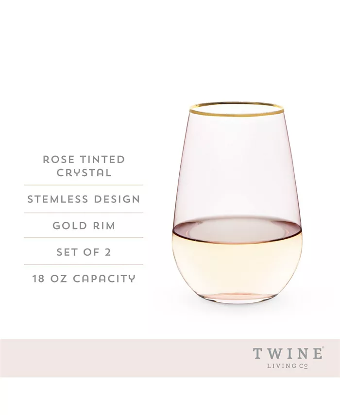 Twine Rose Crystal Stemless Wine Glass Set of 2