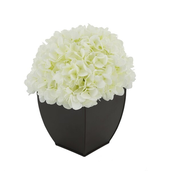 Faux Hydrangea in Matte Brown Tapered Zinc Cube