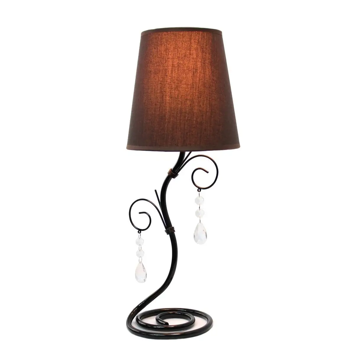 Simple Designs Twisted Vine Table Lamp with Fabric Shade and Hanging Crystals - 8.25