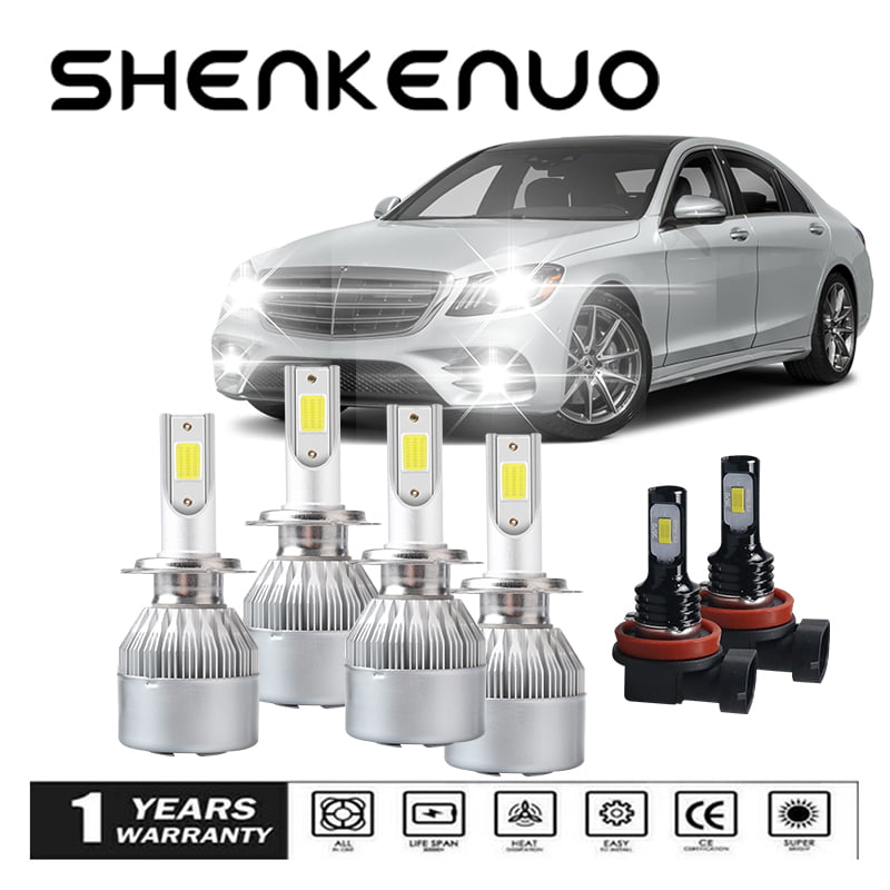 SHENKENUO LED H7+H7+H11 For Mercedes Benz C300 C350 Headlight Bulbs Premium White 2008-2010 Fog Side Light High/Low Bulbs 6Pcs