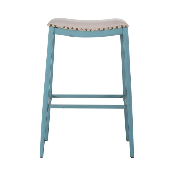 Vintage Series Distressed Metal Backless Upholstered Barstool - (Set of 2)