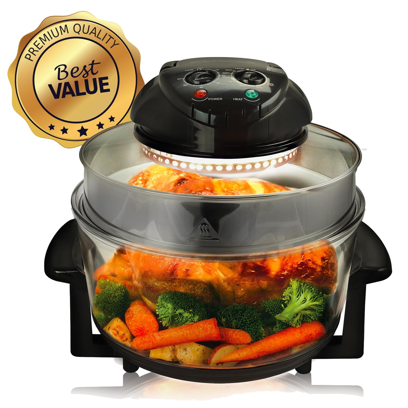 MegaChef Rotisserie Oil Free 14.25 Inch Halogen Oven Air Fryer, Rotisserie, Roaster in Black