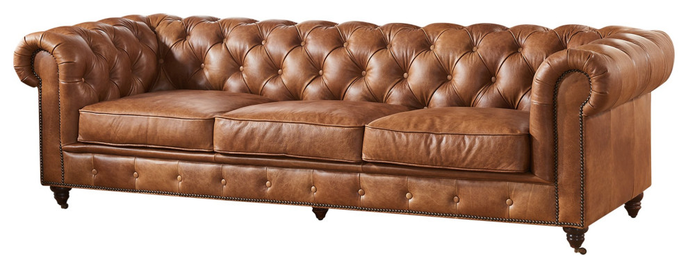 Crafters and Weavers Top Grain Leather Chesterfield Sofa   Traditional   Sofas   by Crafters and Weavers  Houzz