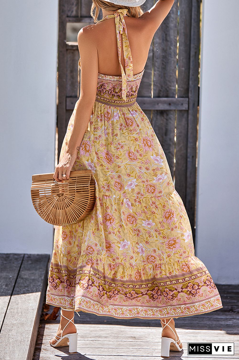 Halter Backless Bohemian Floral Maxi Dress