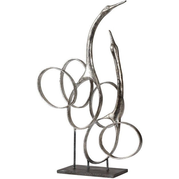 High Silver Leaf Modern Birds Statue