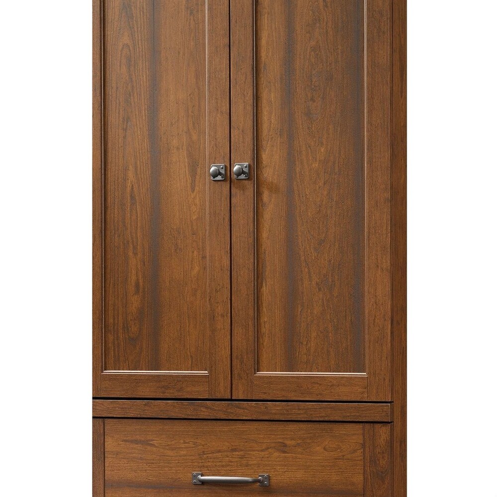 Bedroom Wardrobe Cabinet Storage Armoire in Medium Brown Cherry Wood Finish   33.4\