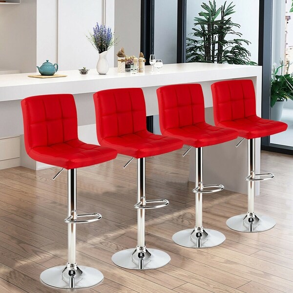 Gymax Set of 4 PU Leather Bar Stool Swivel Bar Chair w/ Adjustable - 17'' x 16'' x 38'' - 46'' (L x W x H)