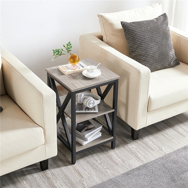 Yaheetech 3 Tier Sofa Side End Table with Shelf， X Shape SideTable