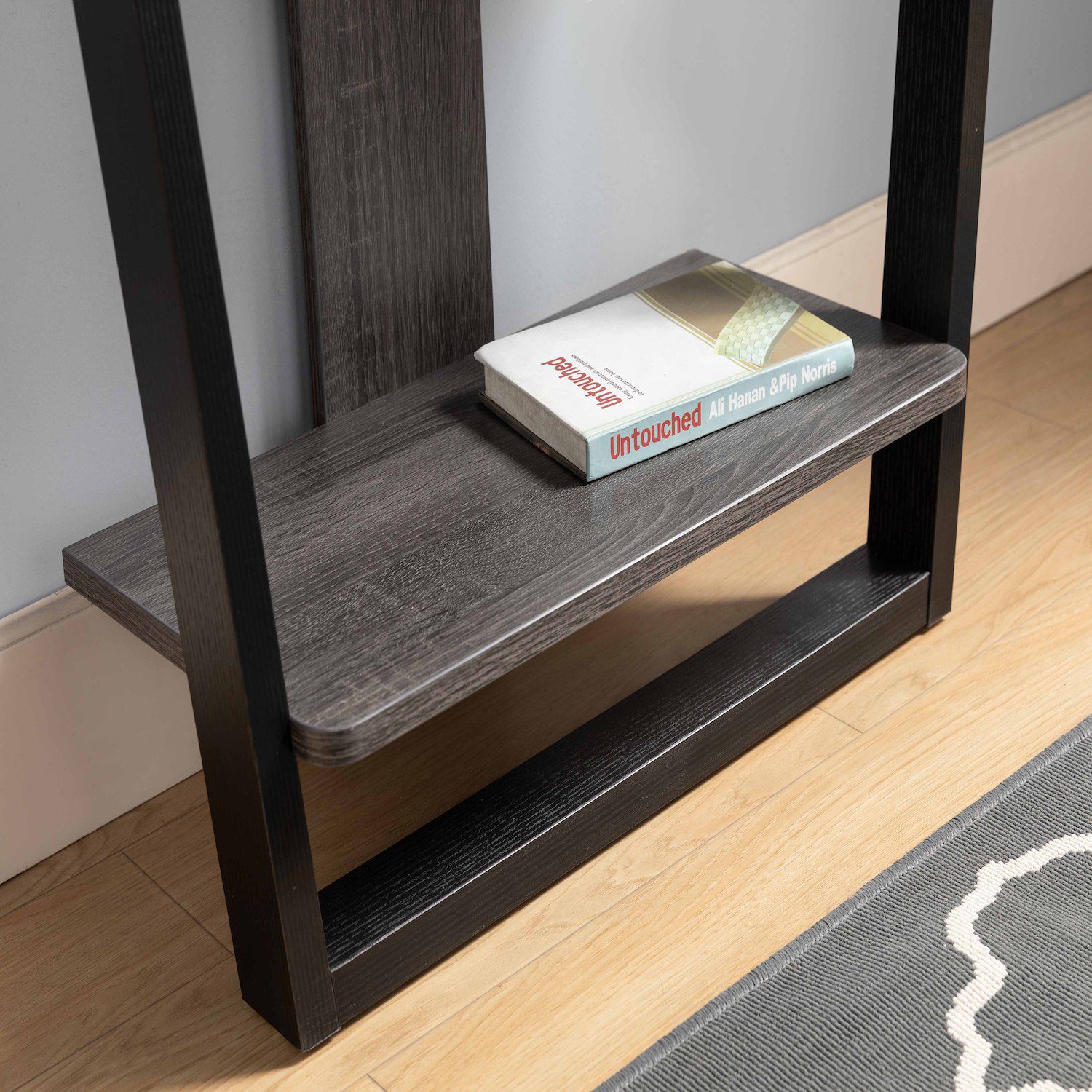 FC Design Distressed Grey and Black White Console Table with 2 Shelves