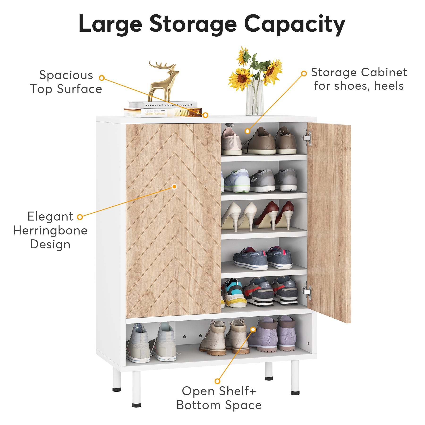 18-Pair Shoe Cabinet, 6-Tier Shoe Rack Organizer Cabinet with Door