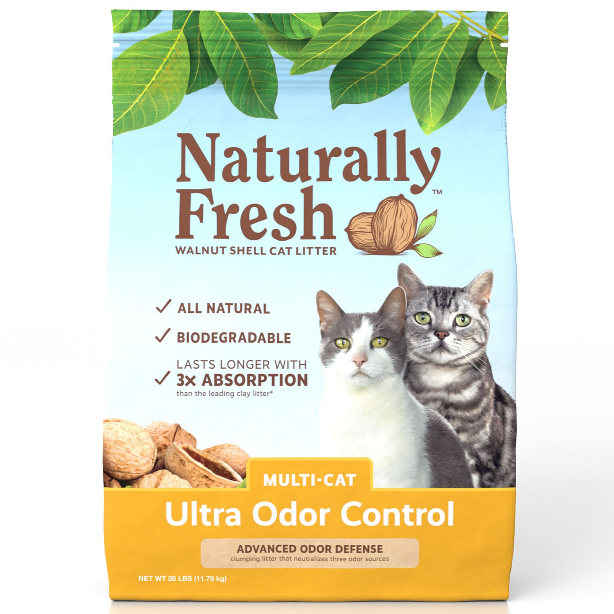 Naturally Fresh Ultra Odor Control Quick-Clumping Natural Multi-Cat Walnut Cat Litter， 26 lbs.