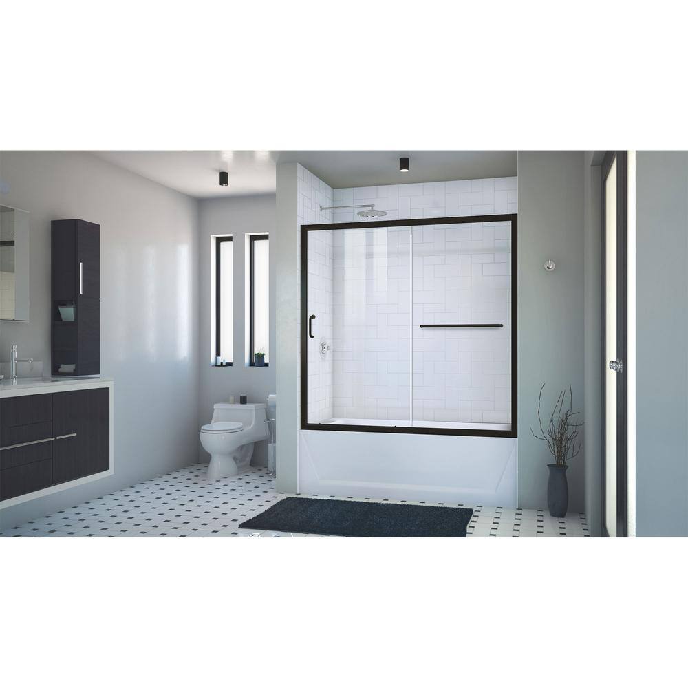 DreamLine Infinity-Z 56- 60 in. W x 58 in. H Sliding Semi Frameless Tub Door in Satin Black Finish with Clear Glass SHDR-0960580-09