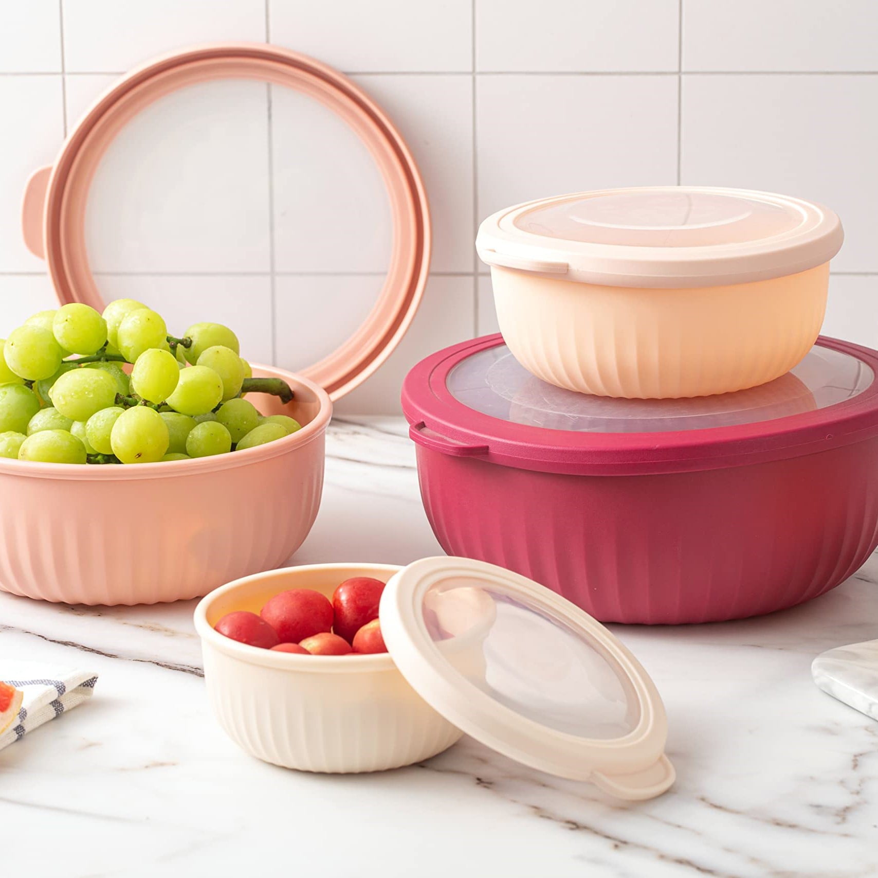 Cook with Color Prep Bowls - 8 Piece Nesting Plastic Meal Prep Bowl Set with Lids - Small Bowls Food Containers