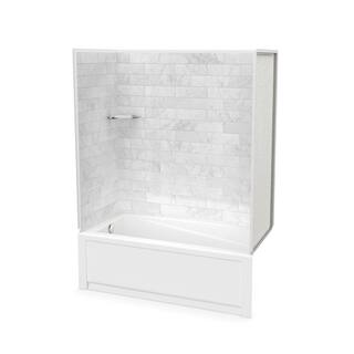 MAAX Utile Metro 32 in. x 60 in. x 81 in. Bath and Shower Kit with New Town Left Hand Drain in Marble Carrara 106909-307-508-001