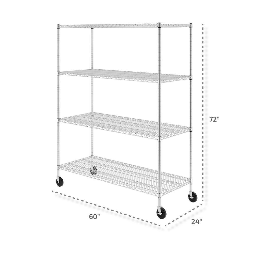 SafeRacks 72 in. H x 60 in. W x 24 in. D NSF 4-Tier Wire Chrome Shelving Rack with Wheels WS-602472-ZW4