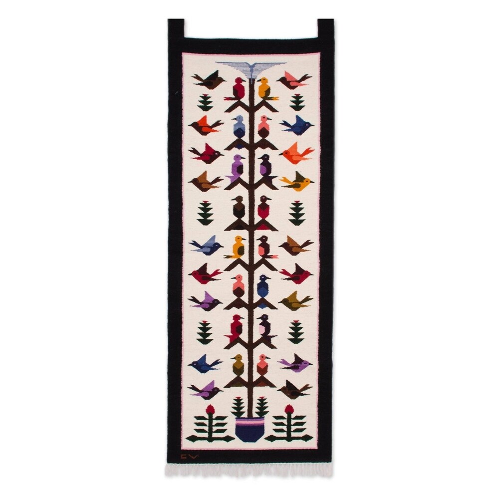 Handwoven Andean Birds on Cream Wool Wall Art Tapestry