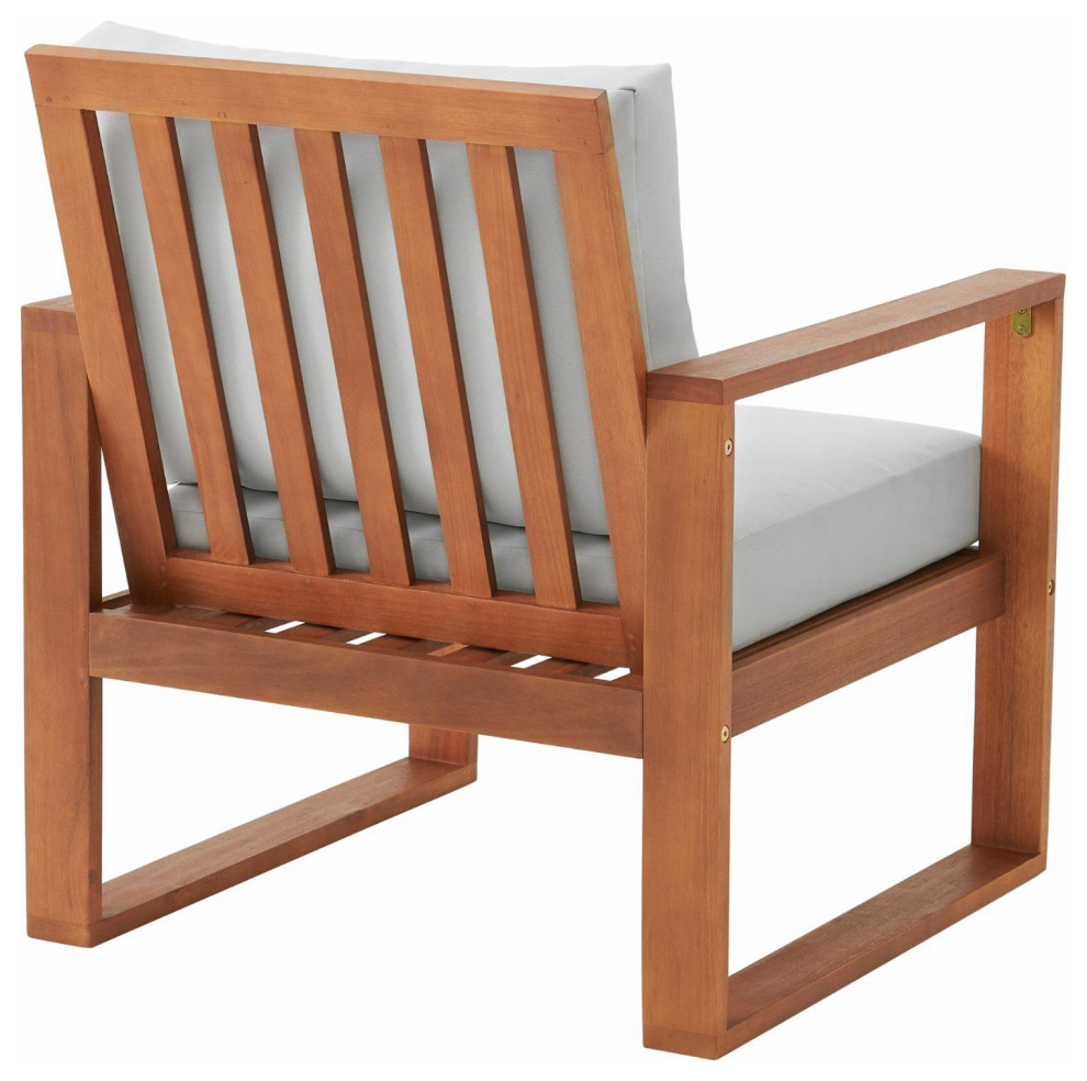 Contemporary Patio Chair  Eucalyptus Wood Frame With Removable Gray Cushions   Transitional   Outdoor Lounge Chairs   by Declusia  Houzz