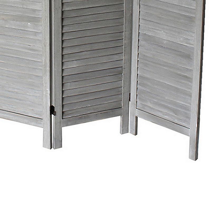 4 Panel Arc Shutter Style Room Divider with Slat Panelling， Gray